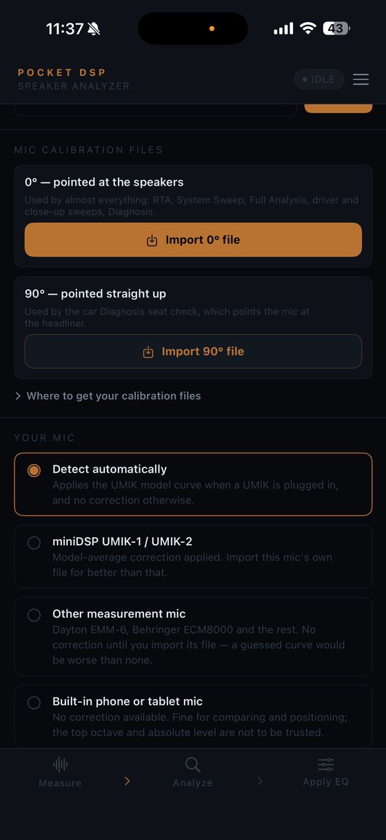 Mic calibration file import