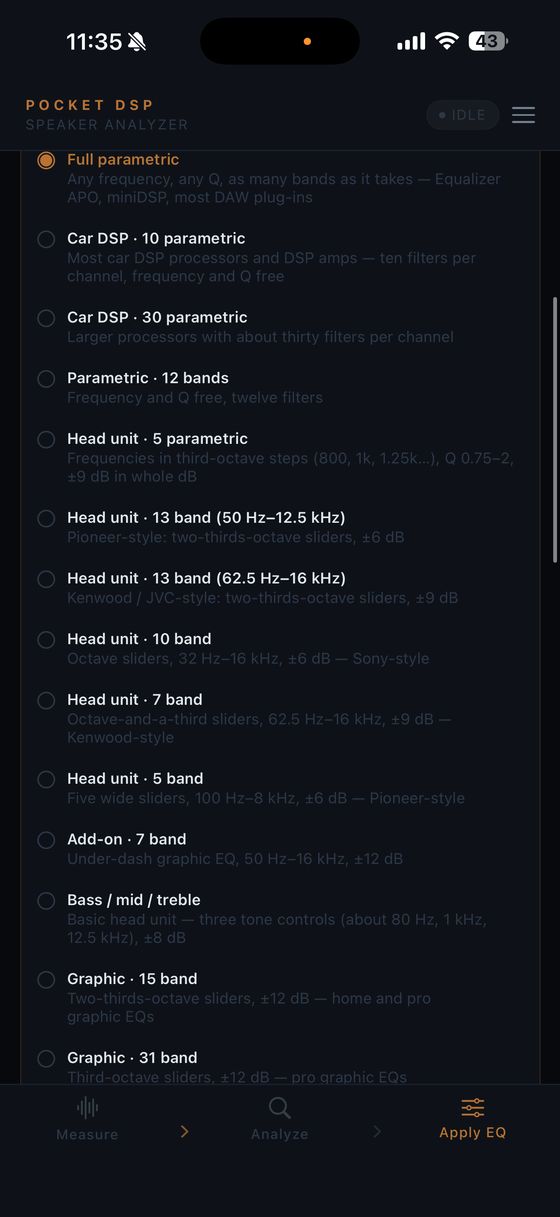 List of EQ hardware the filters can be written for